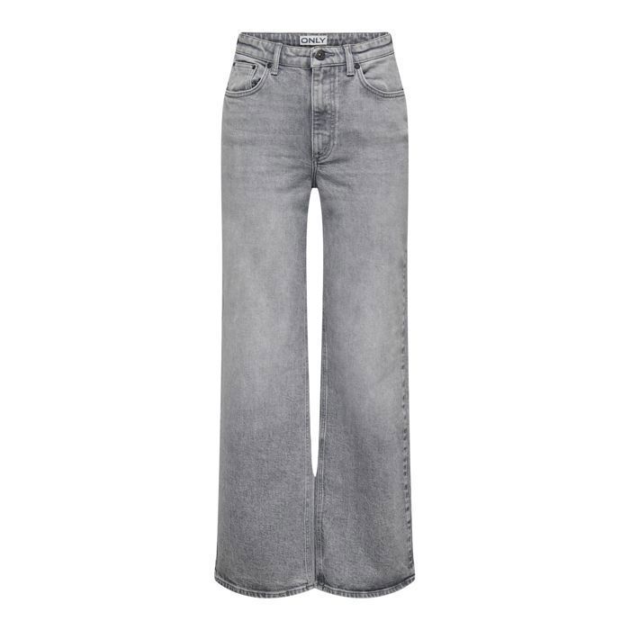 Only Jeans Juicy REA707 para mujer: vaqueros de talle alto y pierna ancha en denim elástico gris.
