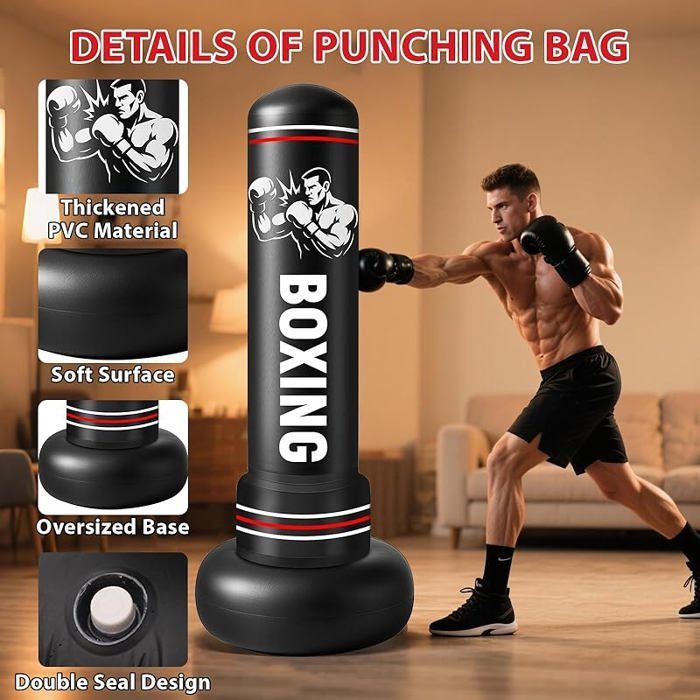 Sacco da boxe gonfiabile per adulti da 190 cm con guantoni e pompa ad aria, sacco da boxe autoportante per bambini, per MMA, Karate e Fitness