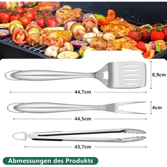 Accesorios para barbacoa, juego de 3 piezas de acero inoxidable, utensilios para barbacoa, accesorios para barbacoa con pinzas.