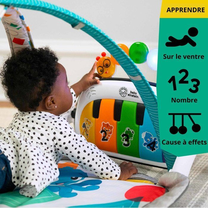 BABY EINSTEIN Kickin' Tunes 4-in-1 vauvan aktiviteettimatto, irrotettava pianolelu, kaari, vauvalahja, monikielinen