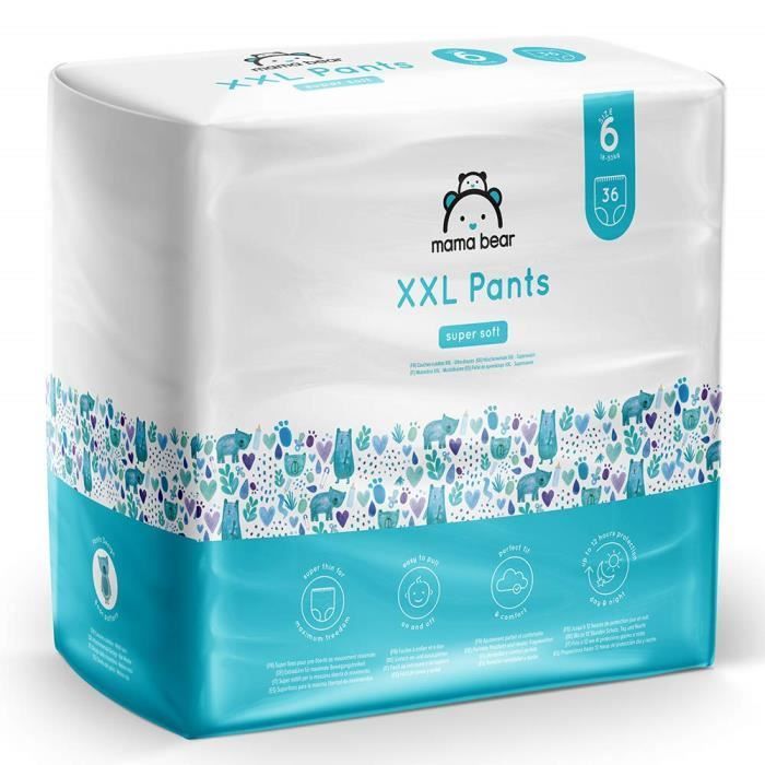 Mama Bear Marque - Couches-culottes XXL - Taille 6 (18-30kg), Lot de 2 (2x36) - 5400606007680