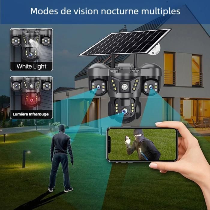 Cámara de vigilancia inalámbrica - ANTCOOL - 3 lentes - Visión nocturna - Alimentación solar - 1080P