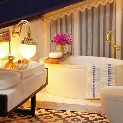 Kit de casa de muñecas en miniatura - ZGEER - Apartamento con piscina - Caja de música LED - Hágalo usted mismo