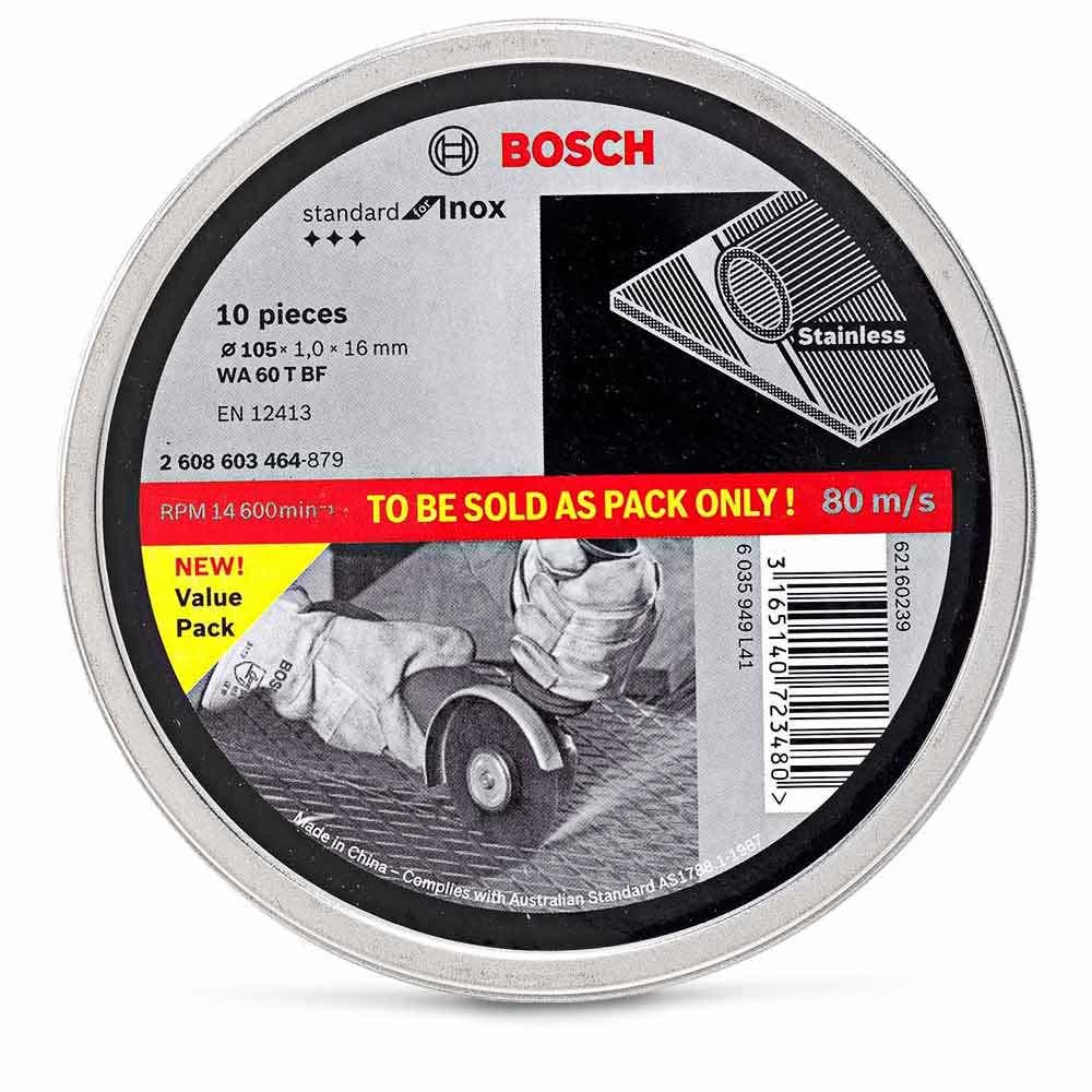 BOSCH Trennscheibe 105 x 1,0 mm für Stahl und Edelstahl – STANDARD für Edelstahl – 10er-Packung