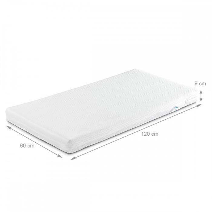 Colchón infantil de espuma y fibra de coco - Marca - 120x60 - Grosor 9cm - Soporte equilibrado - Funda extraíble