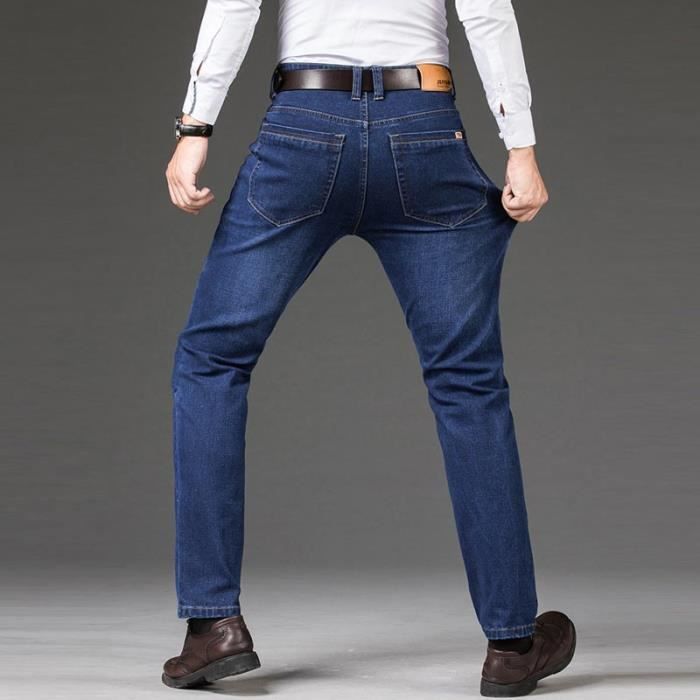 Men's Straight Leg Jeans, Plus Size, Stretch Business Jeans, 5 Pockets, High Waist, Faded Effect - Blue