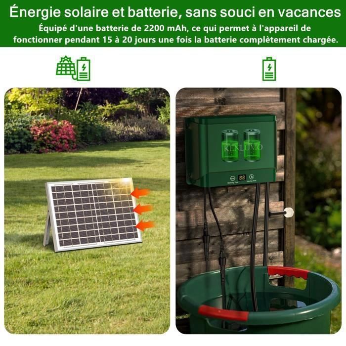 Kit d'irrigation goutte à goutte automatique solaire KENLUMO - 30m de tuyau - 37 modes de synchronisation