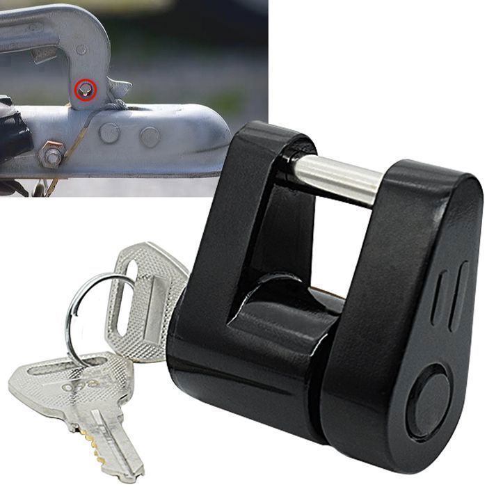 1 set of black zinc alloy trailer hitch locks, with key, anti-theft