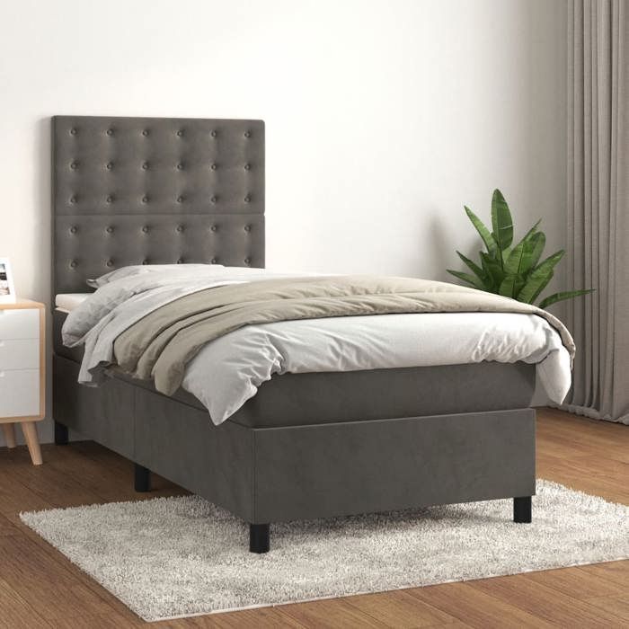 Bedframe met matras - Maison Exclusive - 80x200 cm - Donkergrijs fluweel - Maximale ontspanning