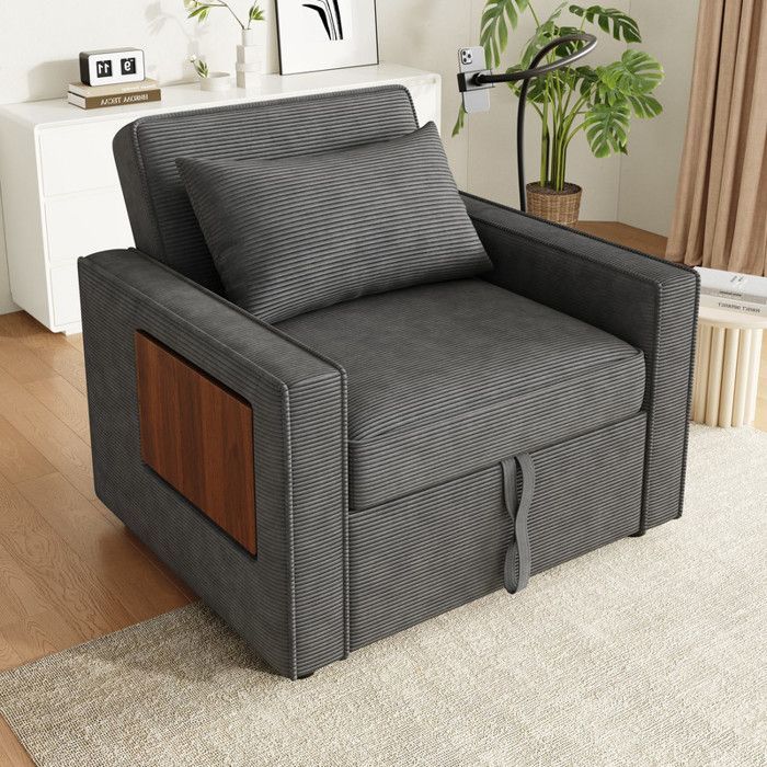 Einzelschlafsofa – USB-Anschluss und Handyhalterung – Liegefunktion – Cord – Grau – 93 x 150 x 85 cm