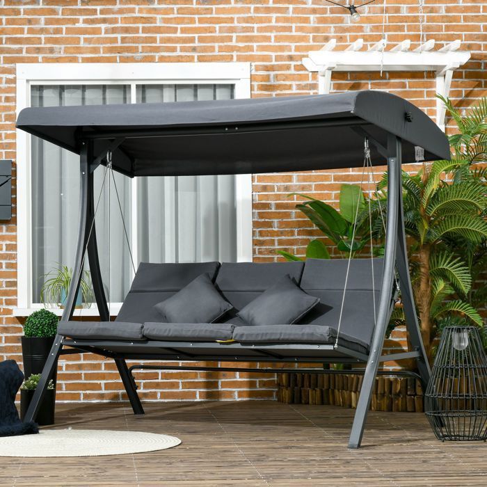 Balancelle de jardin Outsunny Acier 202x115x168cm Gris foncé
