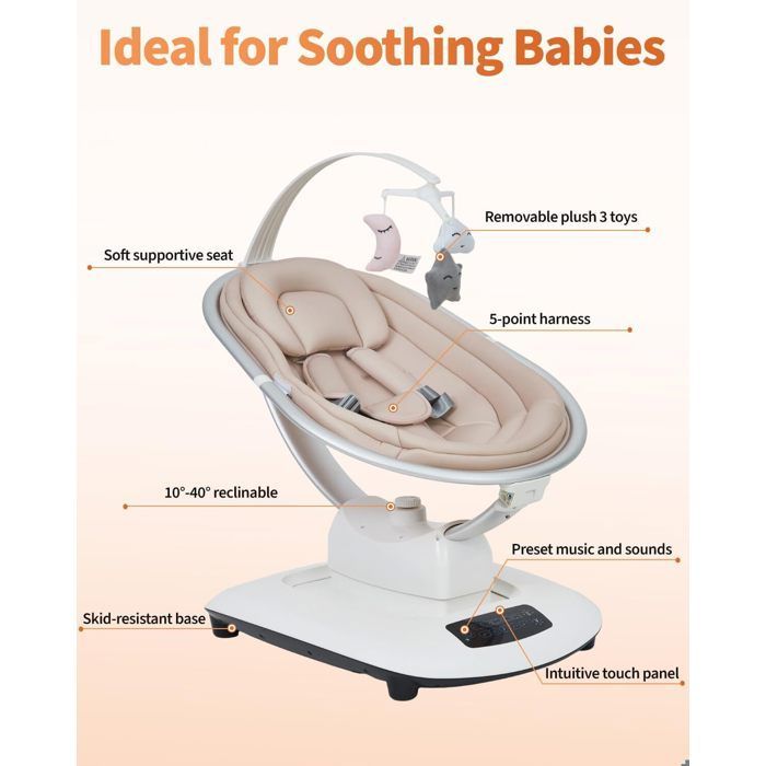 Columpio/saltador eléctrico 3 en 1 para bebés con control remoto, mesa de comedor, 5 modos de balanceo, temporizador y música - Caqui