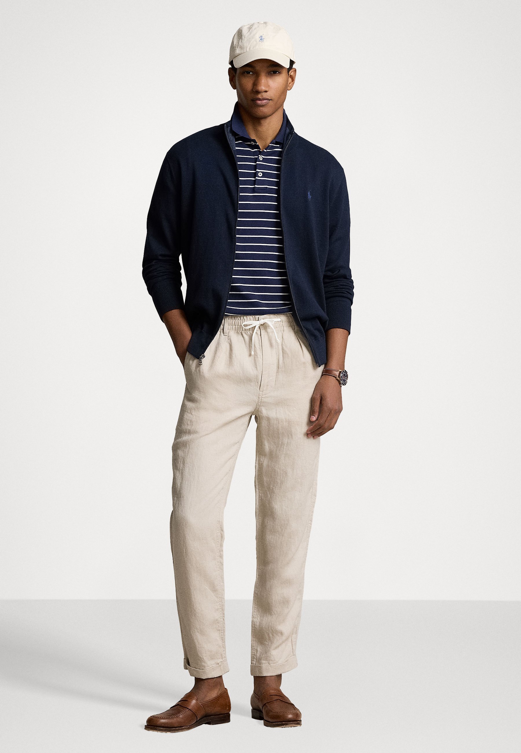 Cardigan Polo Ralph Lauren in cotone con zip intera - blu navy/blu invernale