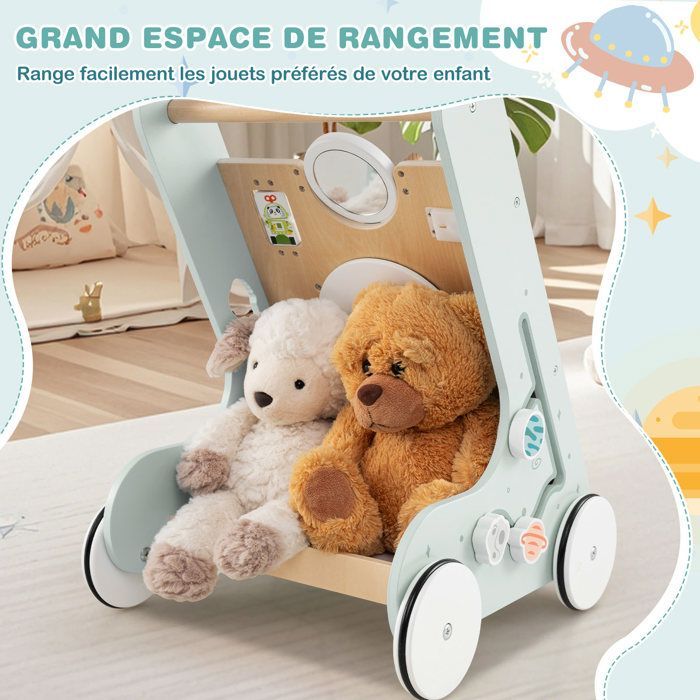 LIFEZEAL Chariot de Marche Bébé en Bois 1+ Ans, Trotteur Evolutif 8 en 1 Multifonctionnel,  Jouet éducatif, Marcheur pour Bebe, Ver