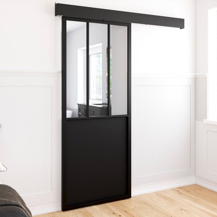 IDMARKET Sliding glass door kit, 83 cm, made of metal and MDF, with rail and fixings
