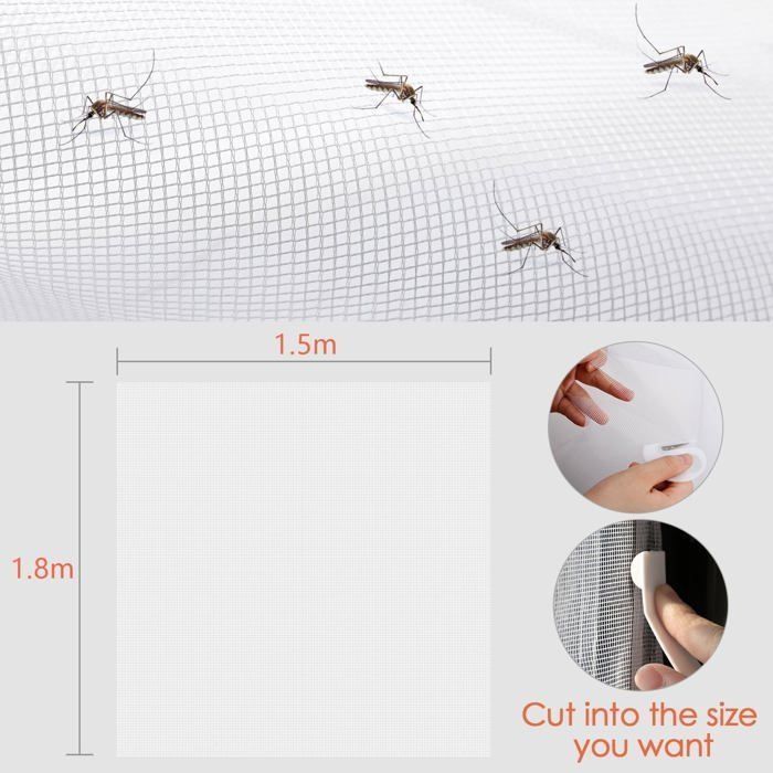Mosquitera para ventana sin necesidad de taladrar, 150x180cm, recortable al tamaño deseado, mosquitera antimosquitos con tira adhesiva.