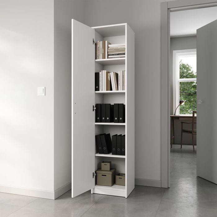 Armoire de rangement 1 porte - 40x35x180 cm - Armoire bureau chambre 4 étagères - Meuble de rangement multi-usages - Blanc