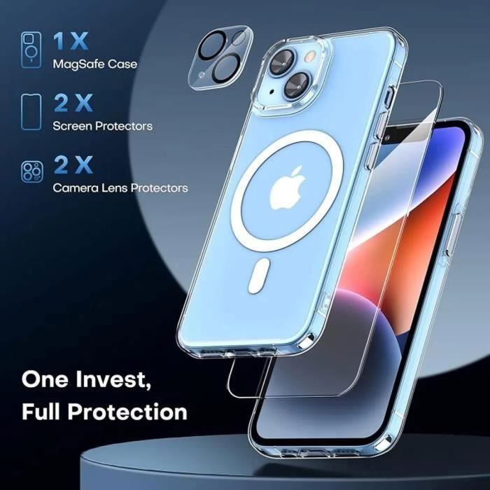 Coque pour iPhone 13 en Acrylique - Transparent- Compatible Magsafe - 2x Vitres Verre Trempé + Protège caméra - MASSILIA TECH