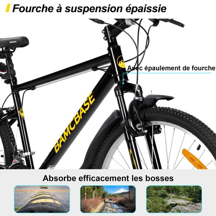 Hiland 26 Pouces Vélo VTT , 18 Vitesses Unisexe/Adulte, Cadre en Acier au Carbone , Pour Ville et Loisirs, Freins en V，Noir