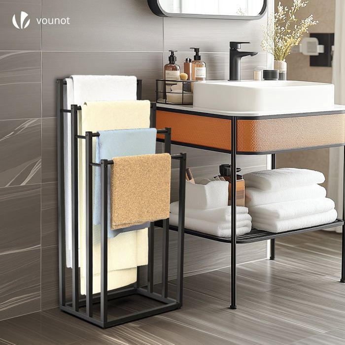 VOUNOT® Frittstående håndklestativ - 4-lags støtte - Metall - Svart
