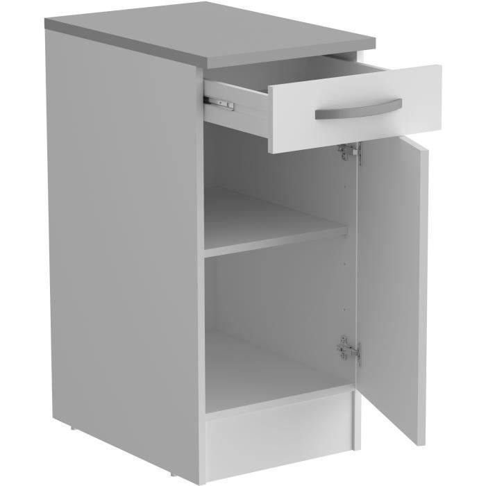 Meuble bas de cuisine OSLO - Blanc - L 40 x P 60 x H 86 cm - 1 porte + 1 tiroir