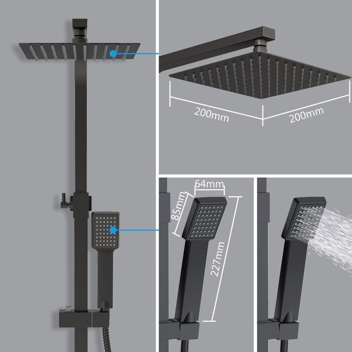AICA thermostatic shower column, 38°C thermostatic shower set, flexible hand shower, height adjustable, black