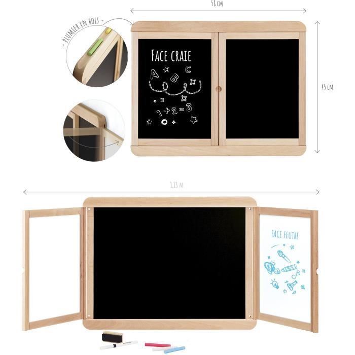 Triptych wall art - JEUJURA - Chalkboard, 2 panels, white and chalk sides