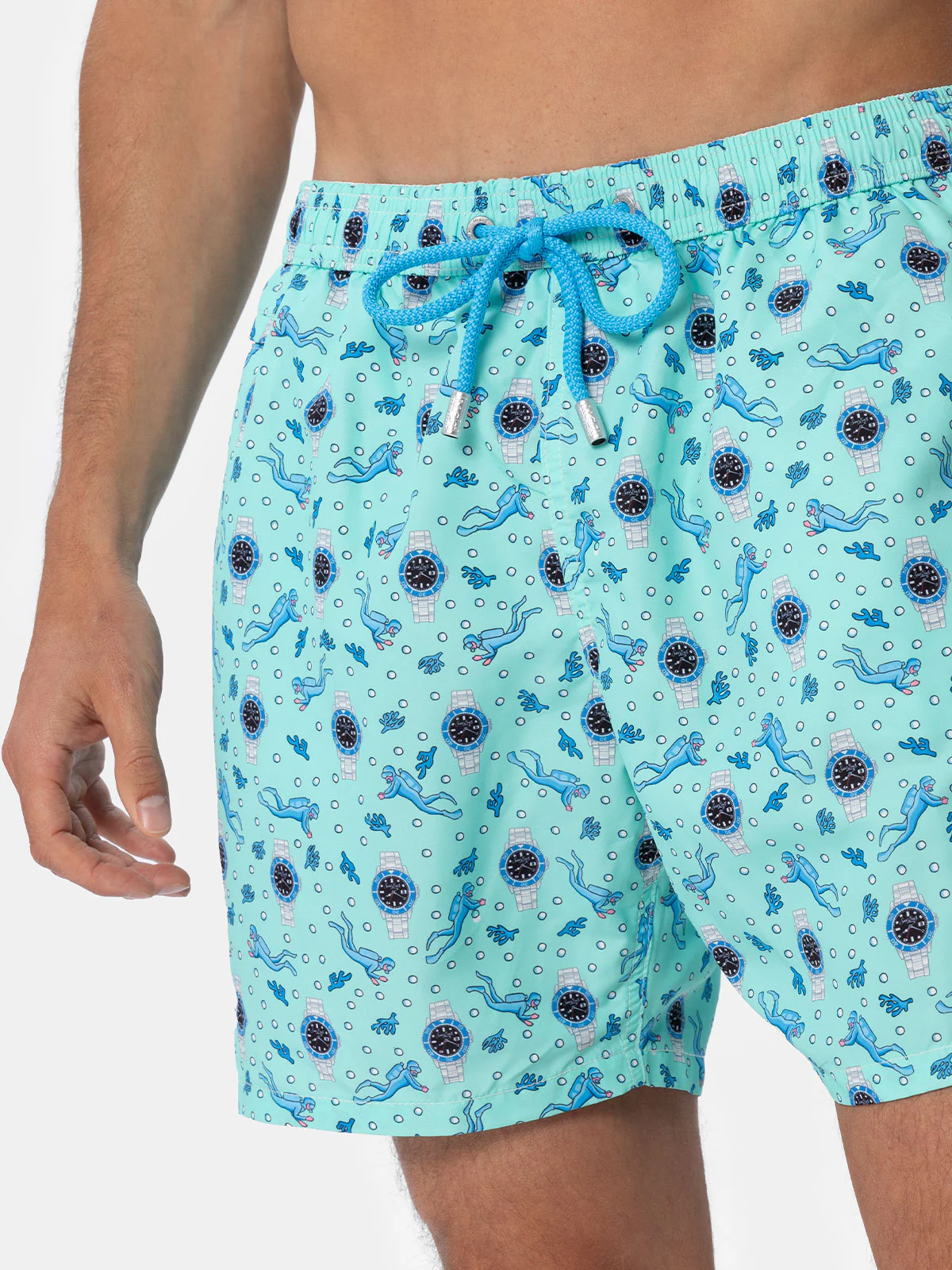 Man Lighting Swim Shorts With Watches Print, Quick-Drying, Adjustable Waistband, And Side Pockets. Classic Fit. MC2 Saint Barth.