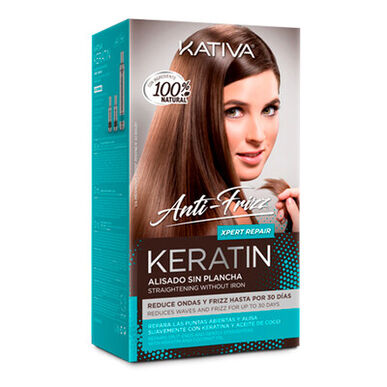 Kativa Keratin Xpert Repair -suoristussetti ilman rautaa, pörröisyyttä ehkäisevä, 210 ml