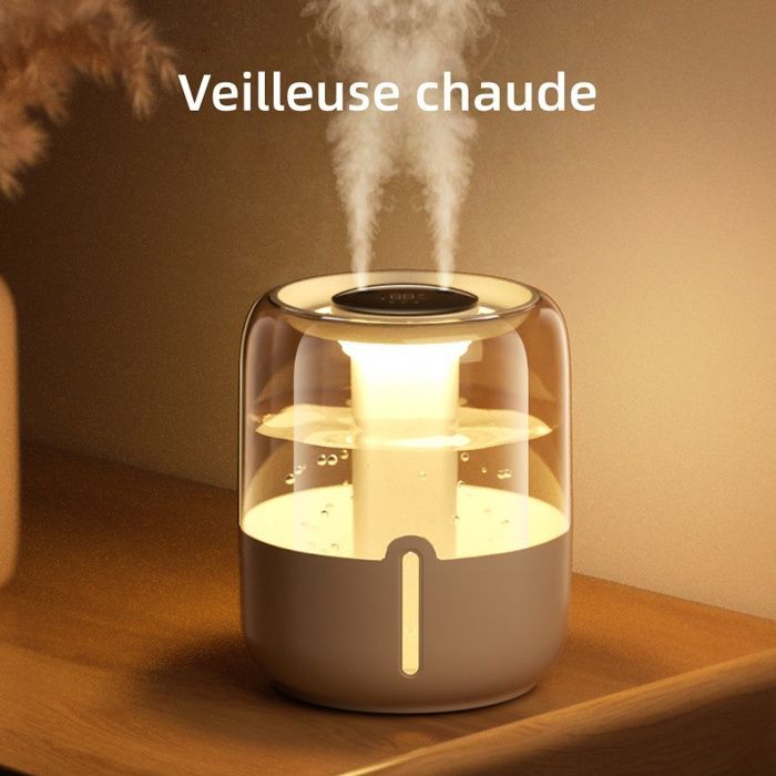 Humidificador de 6,8 litros, pantalla LED, doble salida de niebla, luz nocturna, funcionamiento silencioso, portátil, color beige.
