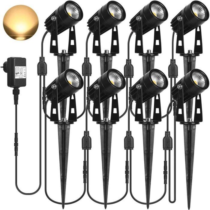 Faretti LED da esterno, 3W bianco caldo 3000K 1440LM luci da giardino con picchetto, IP65 impermeabile faretto LED da esterno - 8 pezzi
