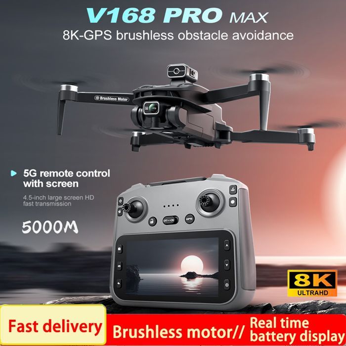 V168 Max-Screen GPS Drone 8K Professionel HD Kamera 5G WIFI FPV 360° Quadcopter RC Storskærm Børsteløs at undgå
