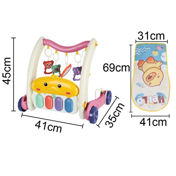 YIPEEMA. Alfombra de juegos y andador 2 en 1 para bebés, alfombra de juegos - área de actividades, con cuatro ruedas, rosa, 41*69*45 cm.