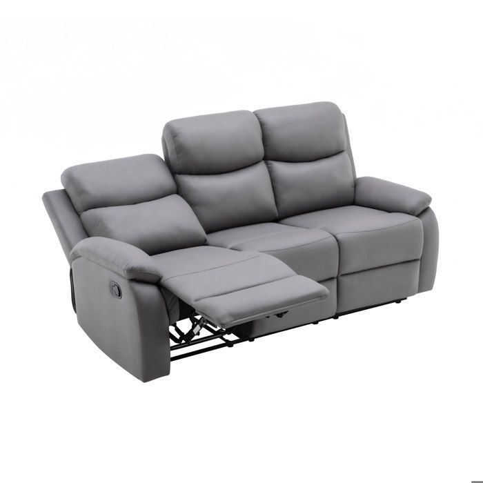Set of 2 sofas + manual reclining armchair in light grey PU leather - ZOLARA