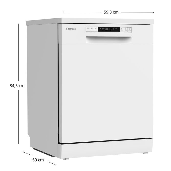 GEDTECH - Lava-louças de instalação livre branca, 14 serviços, GLV1446WH - Início programado - Eco - Rápido - 46 dB