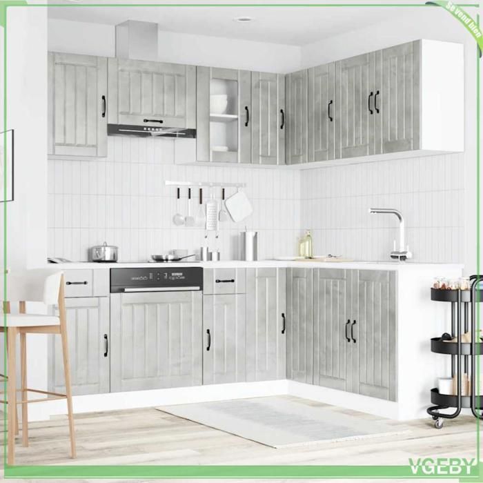 Ensemble d'armoires de cuisine - Kalmar - gris béton - bois d'ingénierie - 11 pièces