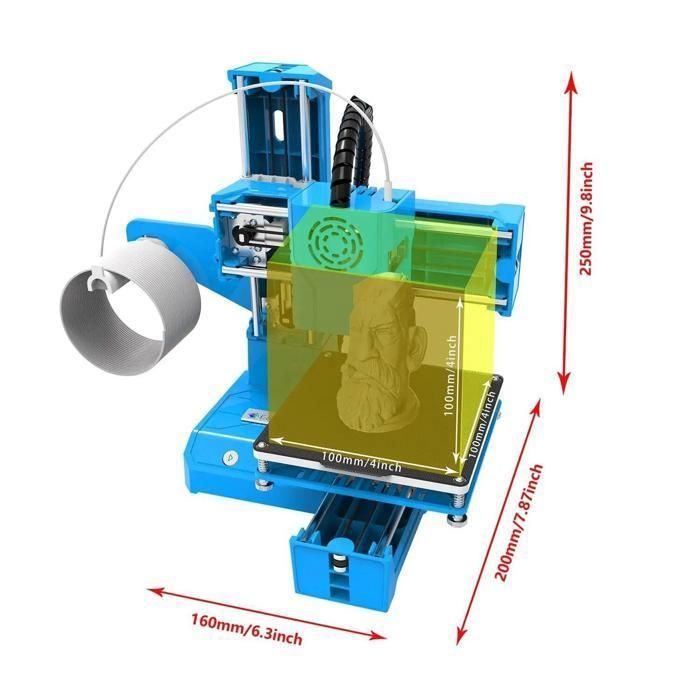 BAZARLAND30.K9 3D-Drucker für Einsteiger, Mini-3D-Drucker, geräuscharm, kompatibel mit WiPrintPLA TPU, 1,75 mm