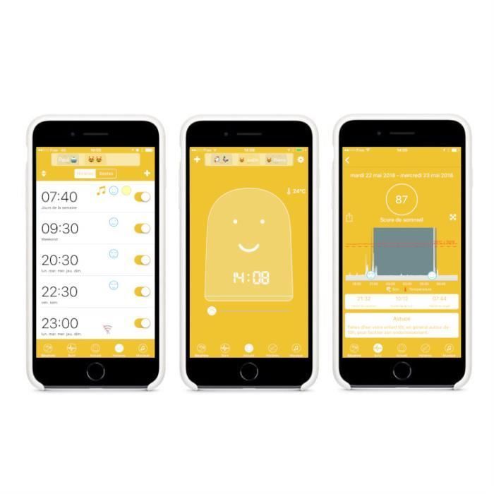 REMI - Réveil éducatif connecté pour enfant - Babyphone - Veilleuse & Berceuse - Suivi du Sommeil - Jaune