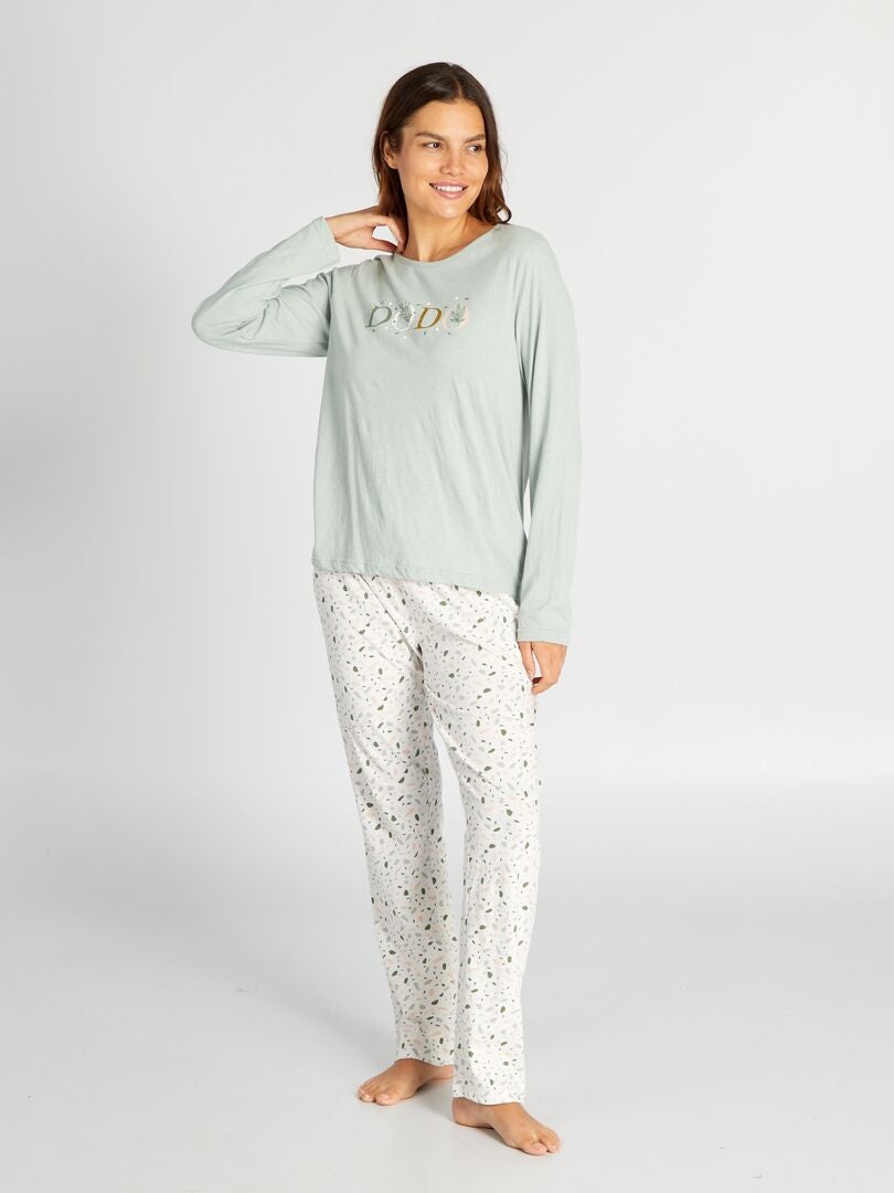 'Dodo' Jersey Pyjamaset - 2-delig - Groen/Wit