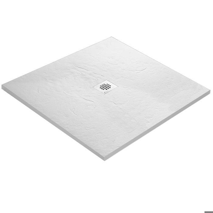 Receveur de douche - U-TILE -  blanc 70 x 70 cm haute densité aspect ardoise - grille carrée centrée