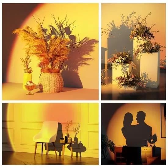 Lámpara de mesa - JEEMAK - Proyección de puesta de sol - Negra - Recargable por USB - LED - Diseño contemporáneo