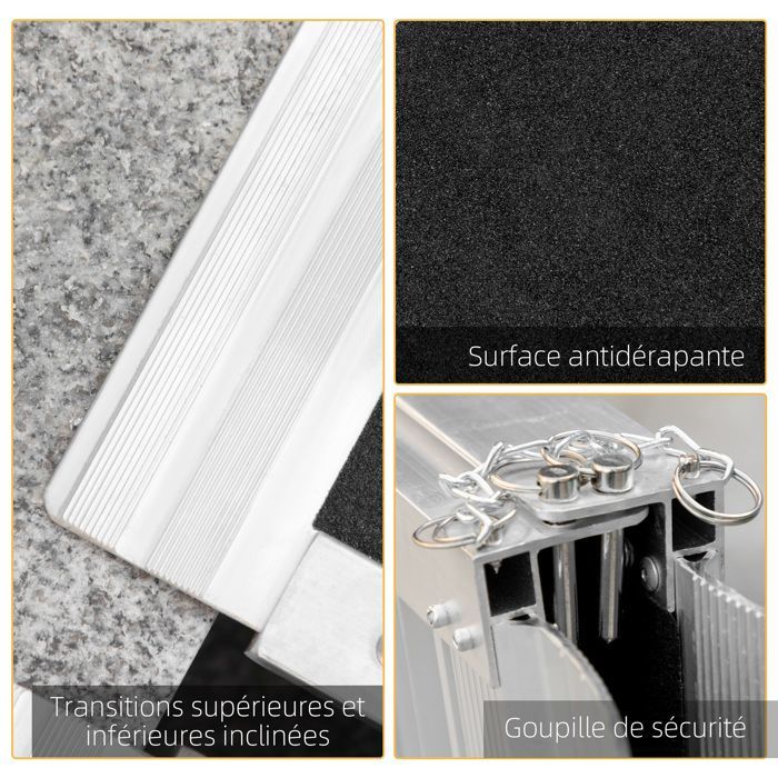 Rampe de fauteuil roulant - HOMCOM - pliable - en alliage d'aluminium antidérapante - poignées - charge max. 272 kg - noir