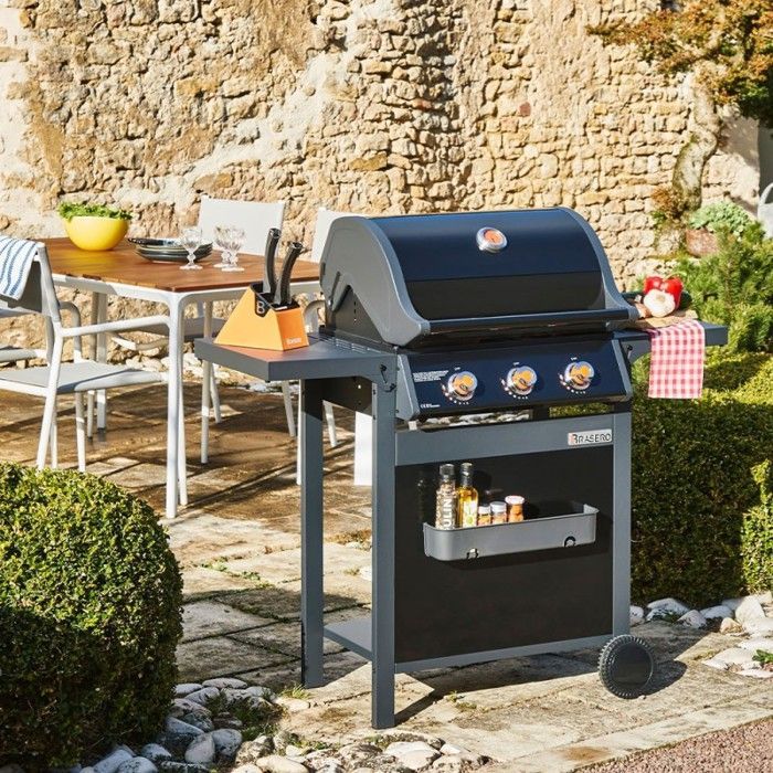 Barbacoa de gas Spring II – BRASERO BY FAVEX – 3 quemadores 9,95 kW – Parrilla y plancha de hierro fundido – EASY CLEAN™ – Sirve hasta 10 personas