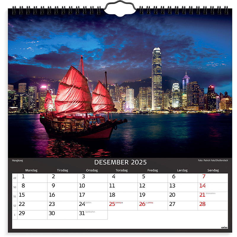 Veggkalender med skyliner 2025