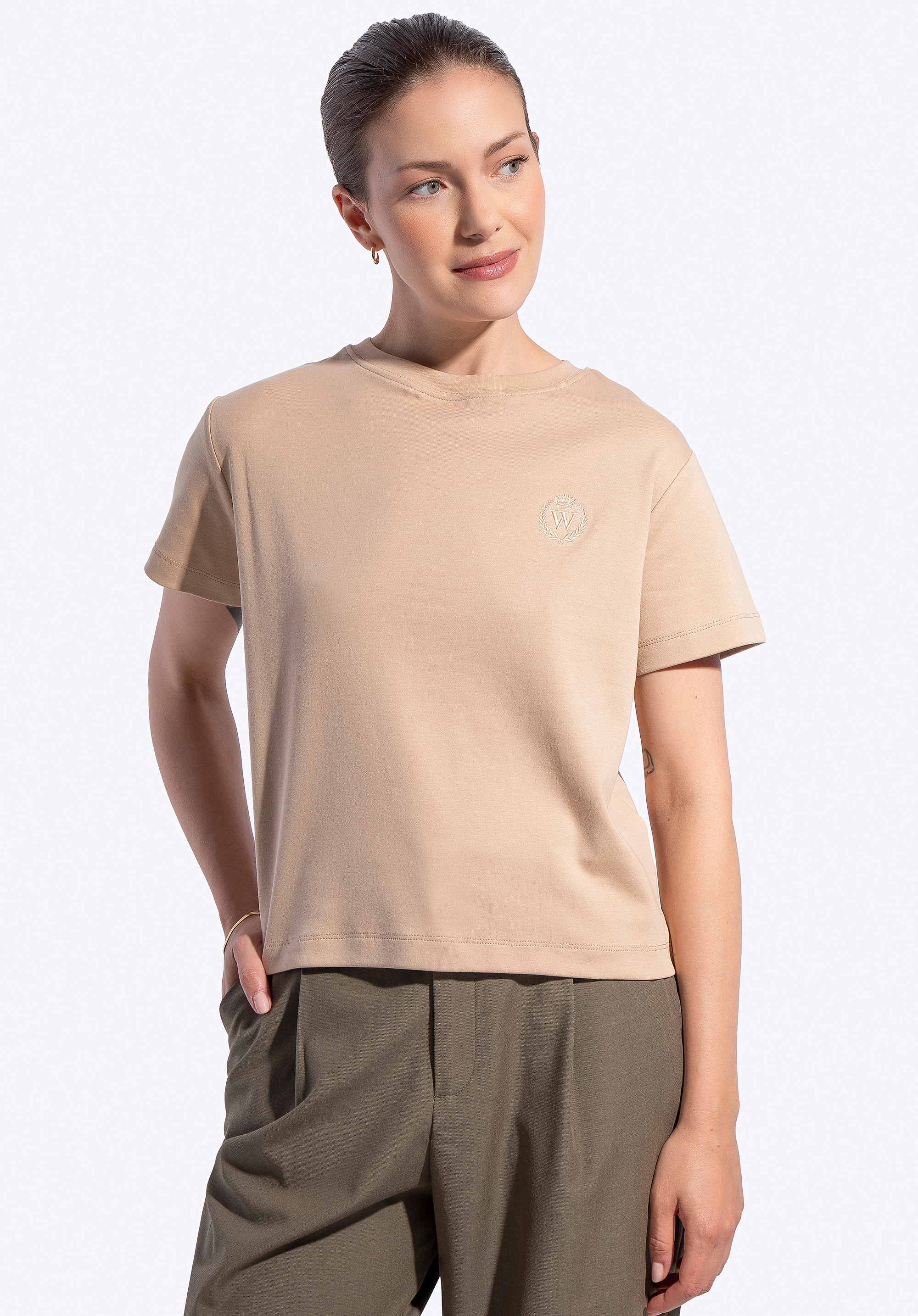 T-shirt damski z bawełny beżowy