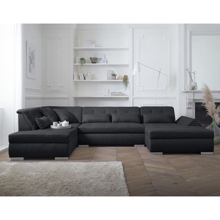 Vermont - Sofá panorámico de esquina izquierda - 7 plazas - XXL - Negro
