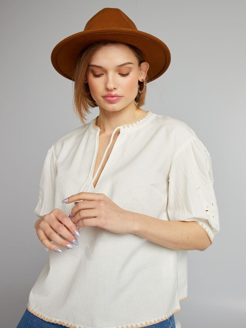 Blouse met borduurwerk - BEIGE