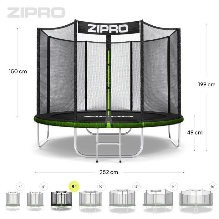 ZIPRO JumpPro OUT Garden Trampoline – Safety Net, 150 kg Load Capacity, 8FT Ø 252 cm – Durable and Stable