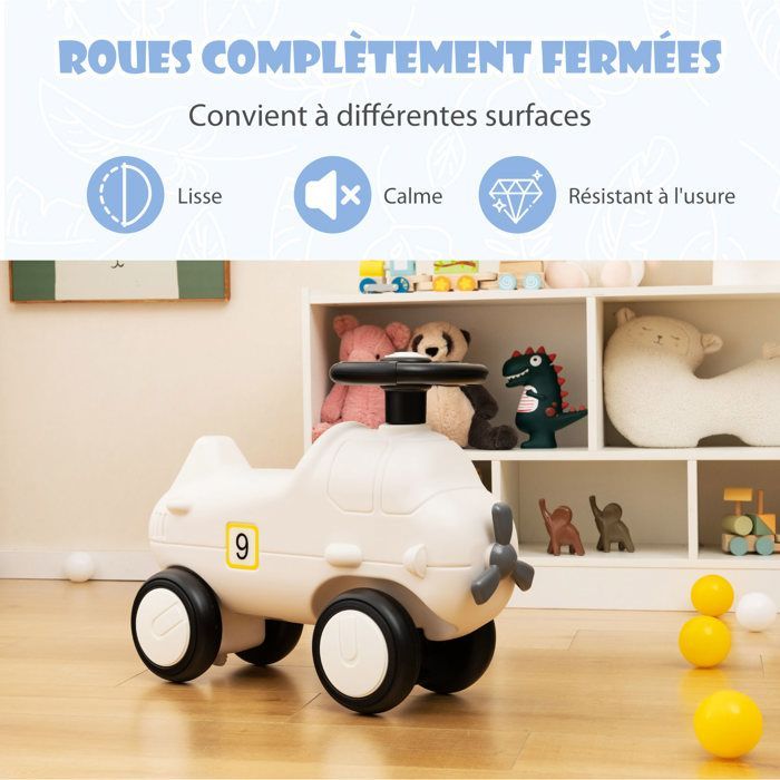 Coche de pedales infantil GOPLUS con forma de avión, volante flexible, asiento ancho, para niños de 18 a 72 meses, capacidad de carga de 45 kg, color beige.