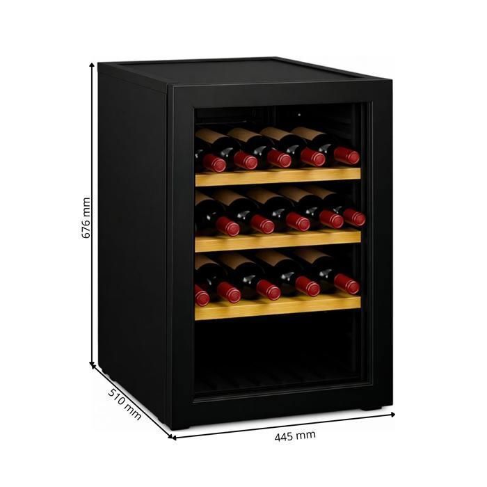 Serving wine cellar for 15 bottles - black frame - wooden shelves - 6 to 14°C
